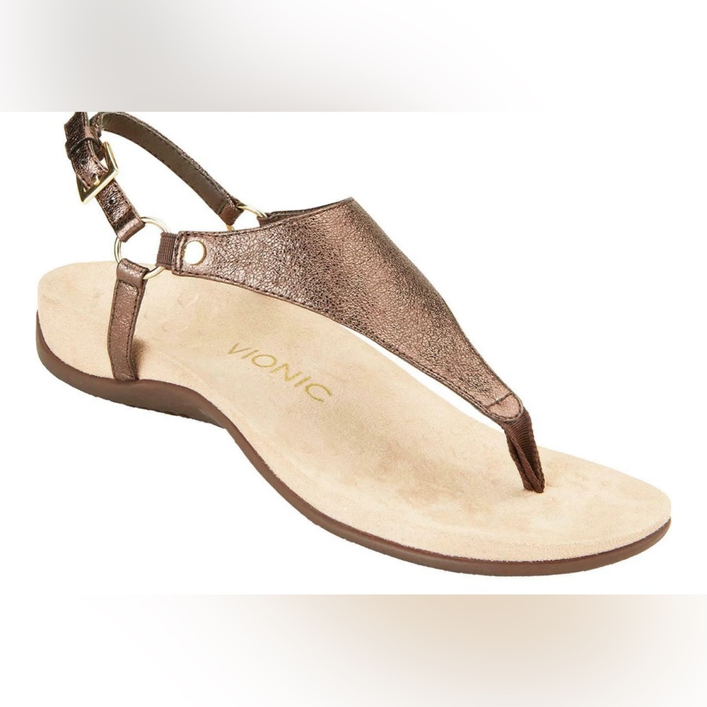 VIONIC Kirra leather adjustable metallic bronze thong sandals size 7